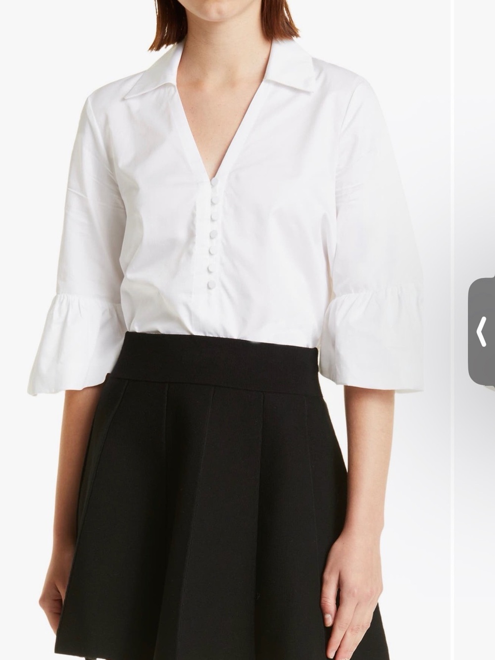 Club Monaco White V-Neck Popover Blouse with Ruffle Sleeves
